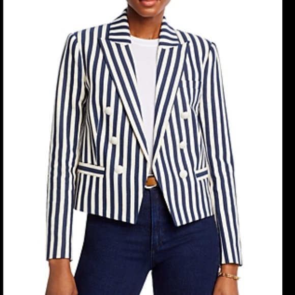 L’Agence Brooke Classic Striped Double Breasted Cropped Blazer NWT - Picture 3 of 10